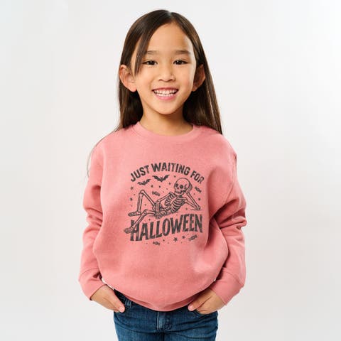 Just Waiting For Halloween Skeleton Youth Graphic Sweatshirt
