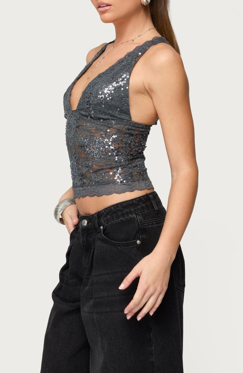 EDIKTED Isaela Sequin Lace Tank, Alternate, color, 