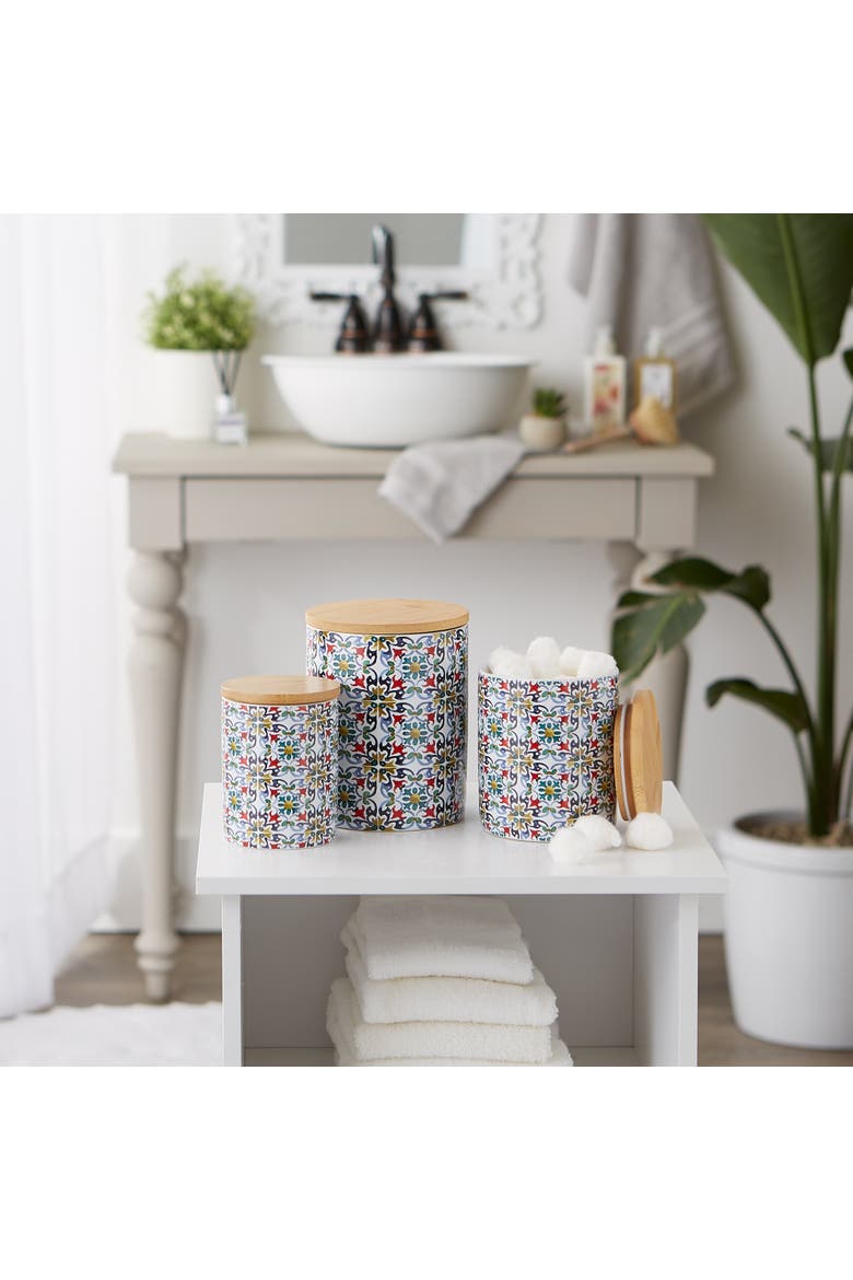 Floral Tile Ceramic Canister Set/3, Alternate, color, Floral