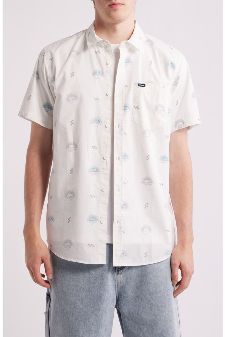 Hypno Micro Short Sleeve Button-Up Shirt, Main, color, BONE