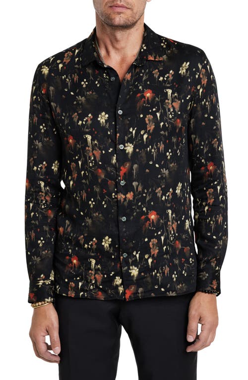 John Varvatos Ross Floral Button-Up Shirt in Dark Brown 