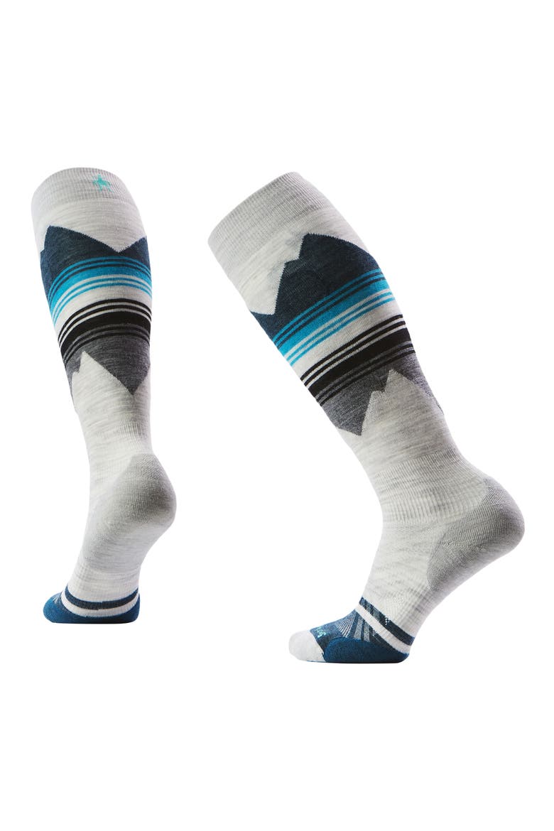 Ski Pattern Targeted Cushion Wool Blend Over the Calf Socks, Main, color, ASH