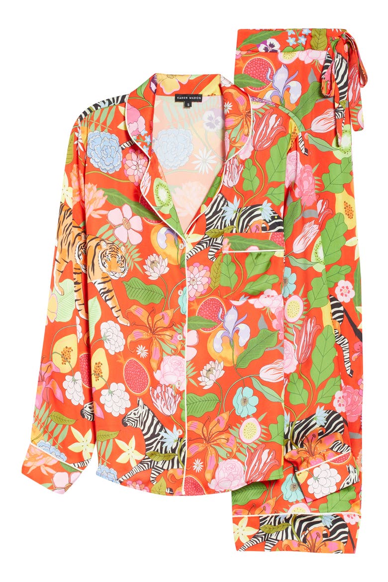 Tiger Bouquet Pajamas, Alternate, color, RED