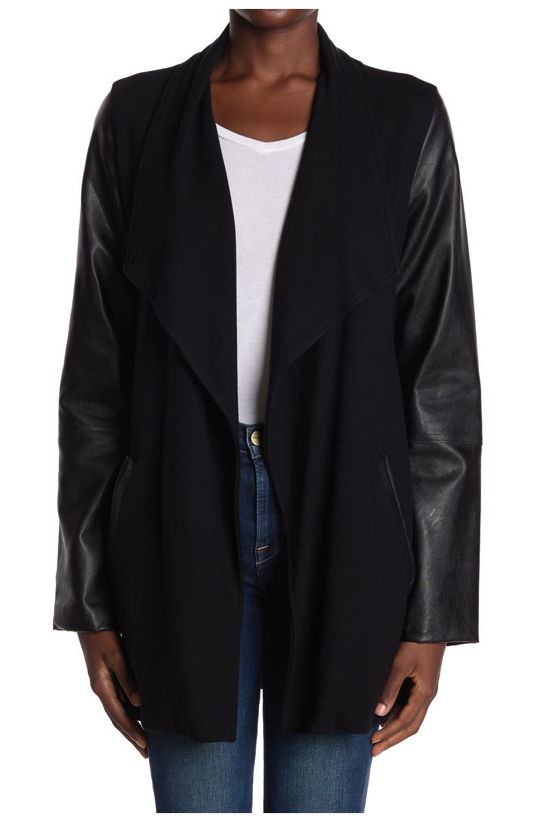 FIFTEEN TWENTY Faux Leather Sleeve Drape Front Jacket, Alternate, color,