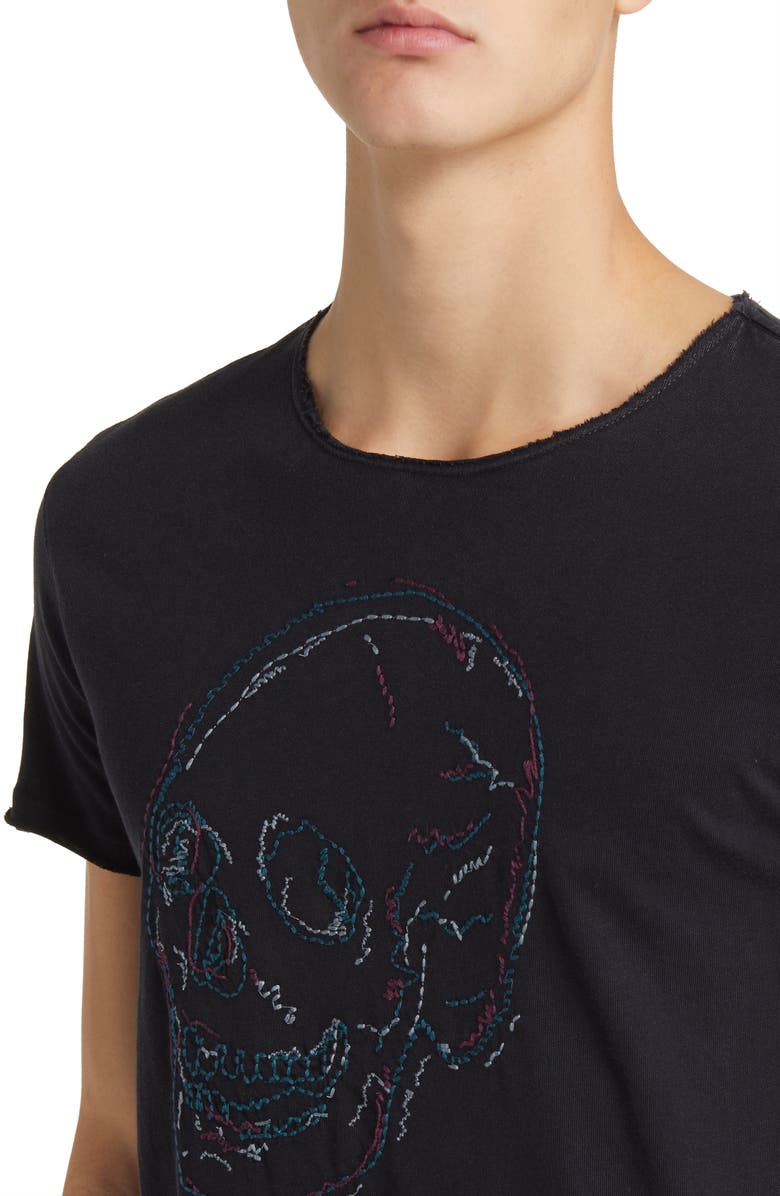 John Varvatos Embroidered Skull Raw Edge T-Shirt, Alternate, color, 