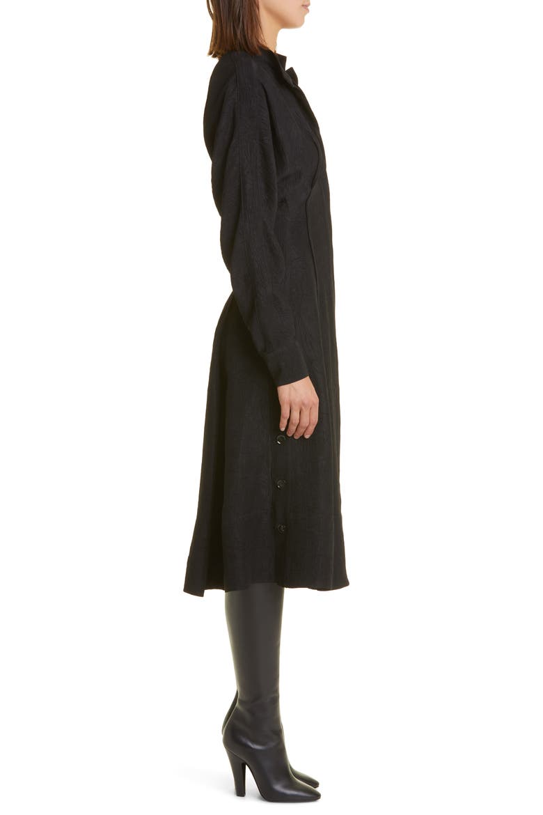 Long Sleeve Crushed Matte Satin Shirtdress, Alternate, color, BLACK