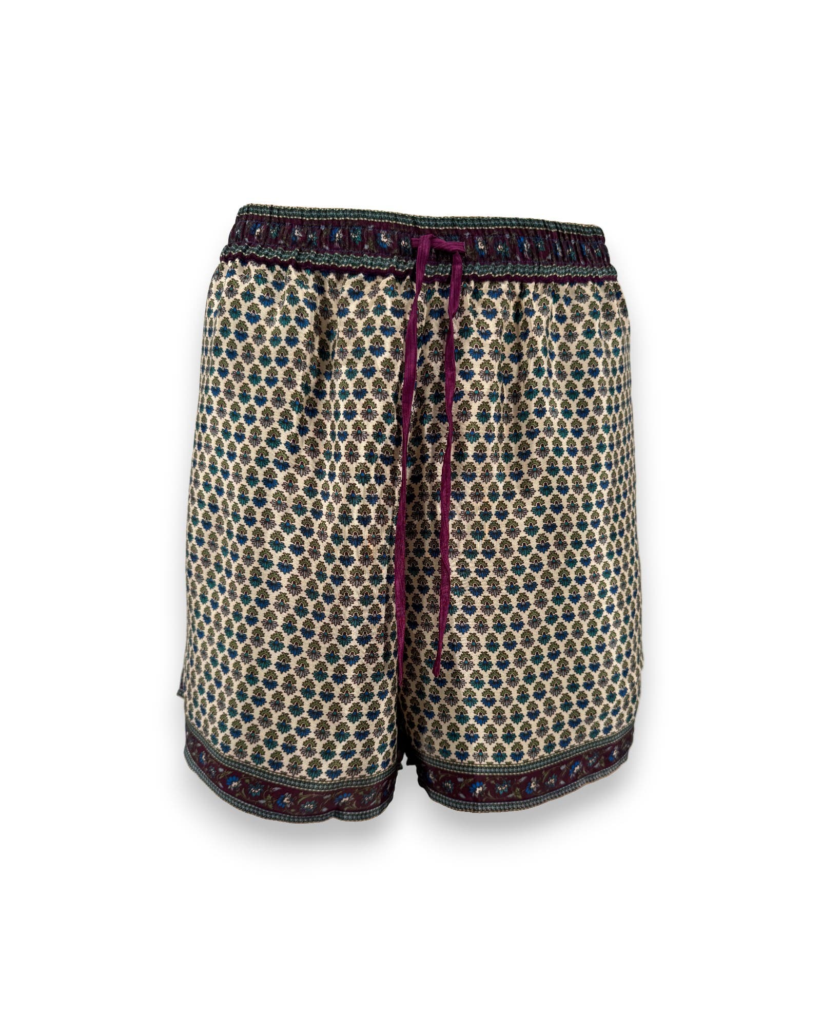 Monzlapur Embossed Botanic Crepe Shorts in Forest Plum 