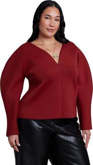 ELOQUII Round Sleeve V Neck Top (plus)