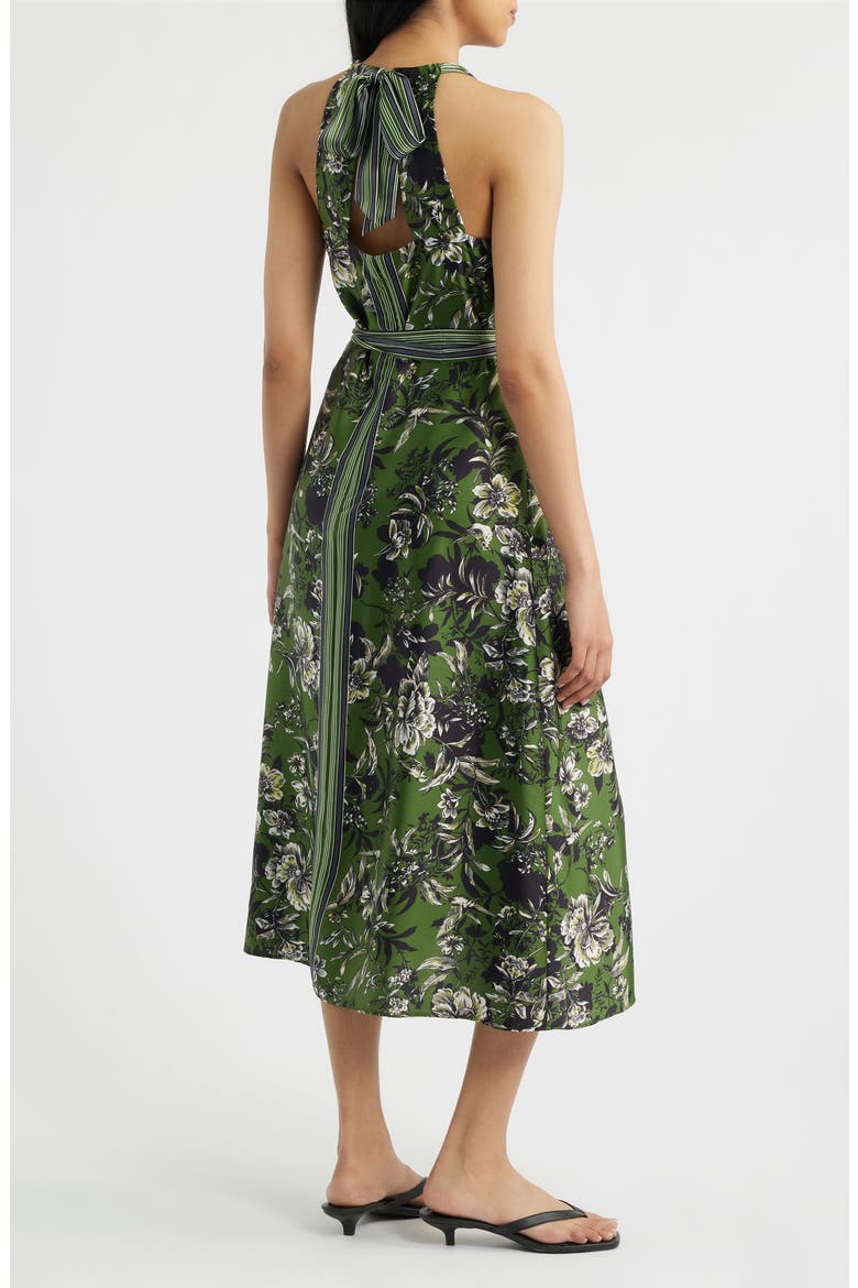 Floral Satin Halter Neck Midi Dress, Alternate, color, OLIVE