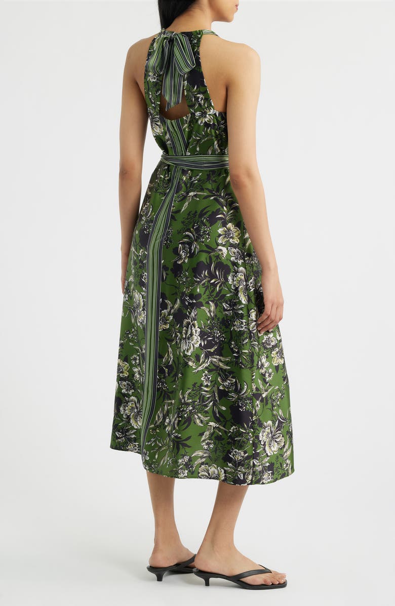 Eliza J Floral Satin Halter Neck Midi Dress, Alternate, color, Olive
