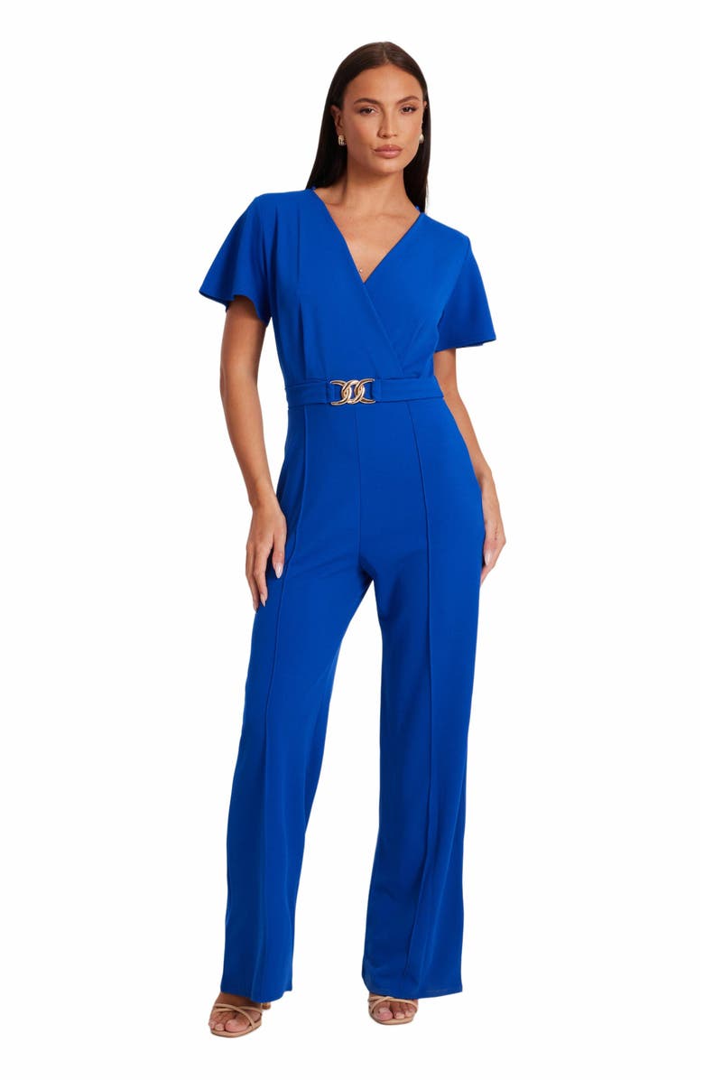 QUIZ Scuba Crepe Wrap Front Palazzo Jumpsuit, Main, color,