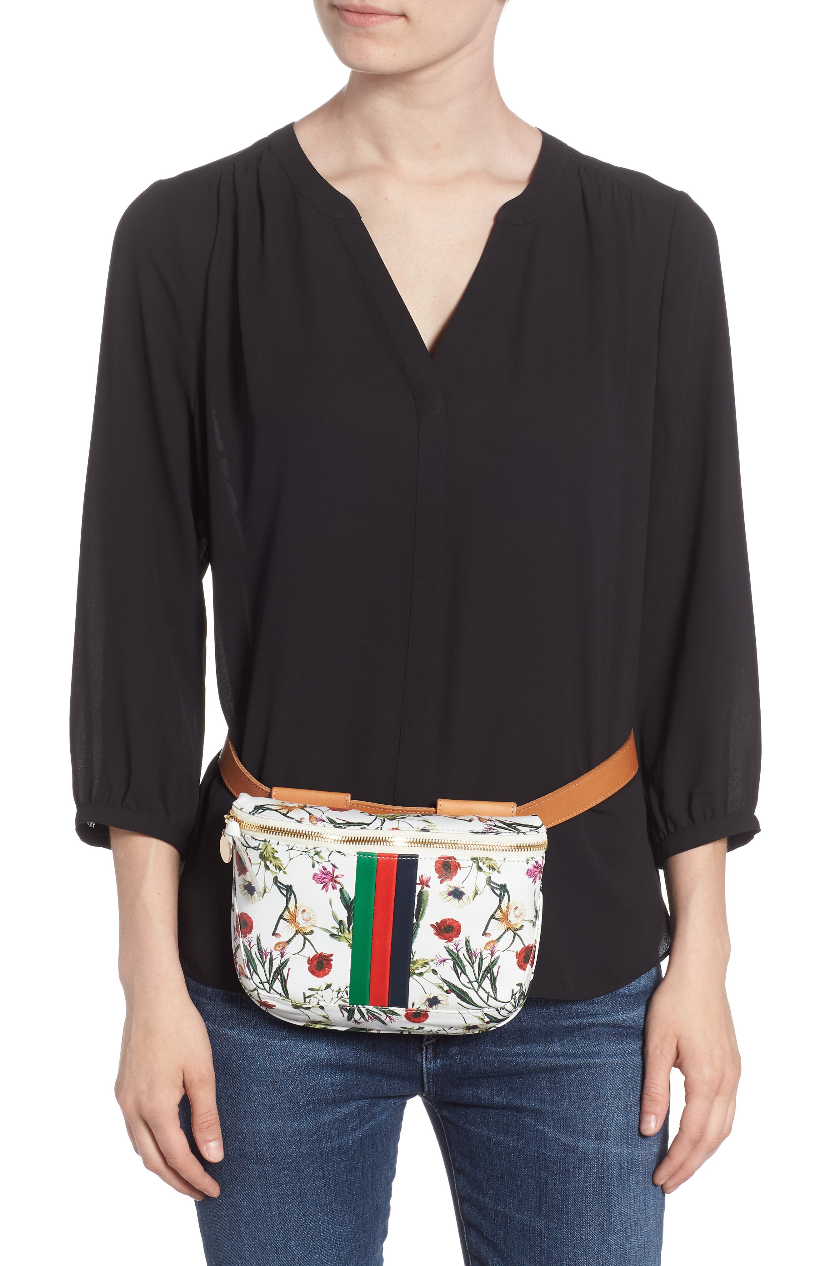 Clare V. Floral Leather Supreme Fanny Pack, Alternate, color, 