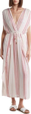 BOHO ME Yarn Dye Front Tie V-Neck Cover-Up Dress