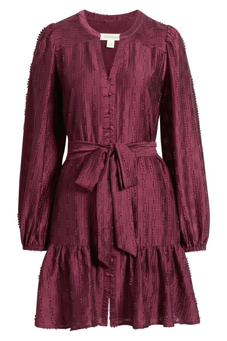 Textured Button Front Minidress, Alternate, color, BURGUNDY BANNER