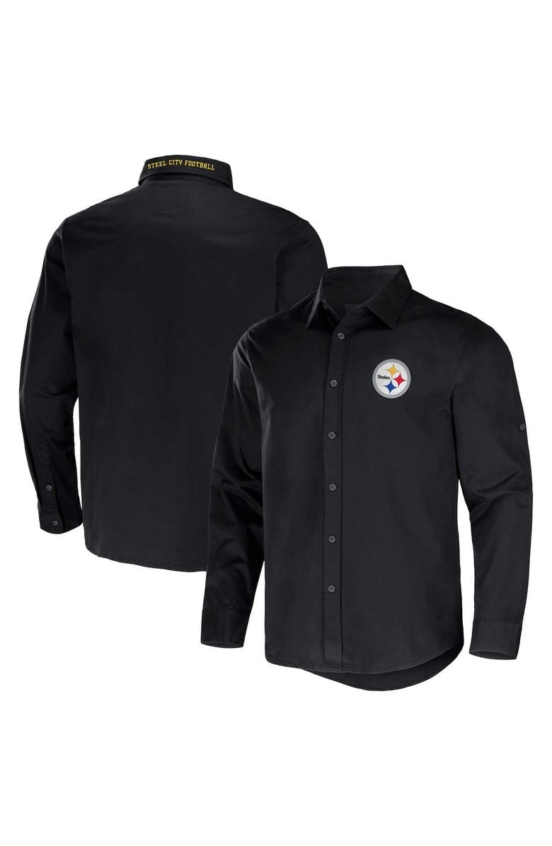 NFL X DARIUS RUCKER Men's NFL x Darius Rucker Collection by Fanatics Black Pittsburgh Steelers Convertible Twill Long Sleeve Button-Up Shirt, Main, color, Black