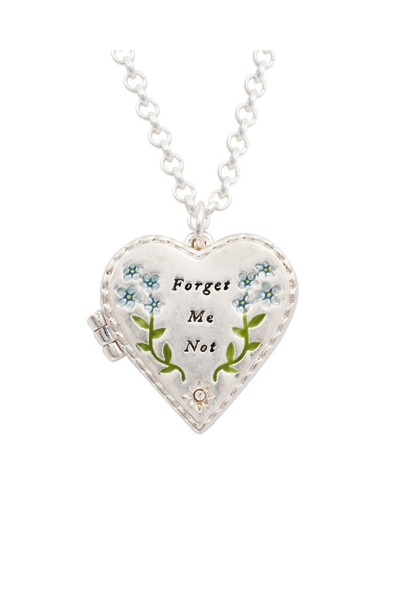 Forget Me Not Heart Locket Necklace, Alternate, color, Silver