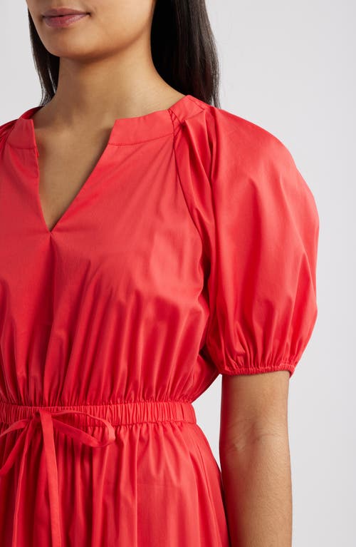 Anne Klein Tiered Puff Sleeve Midi Dress In Hibiscus Red
