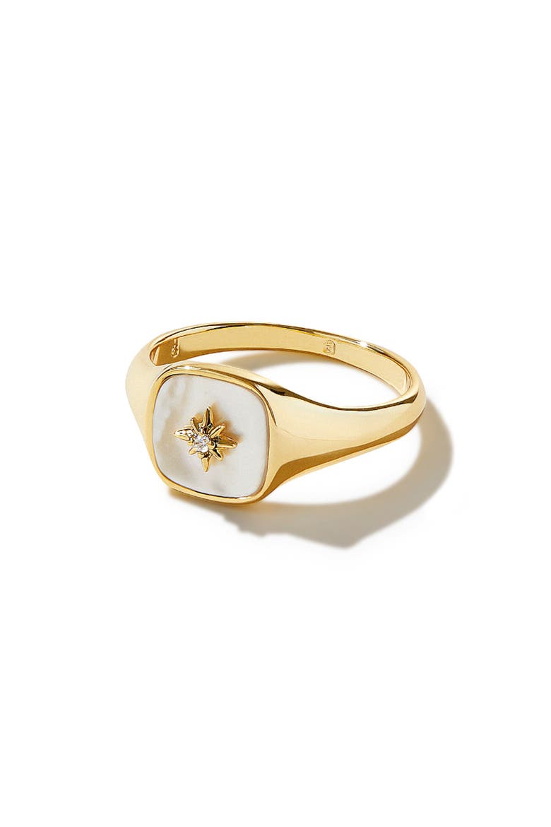 Amara Mother-of-Pearl Star Signet Ring, Alternate, color, GOLD / WHITE