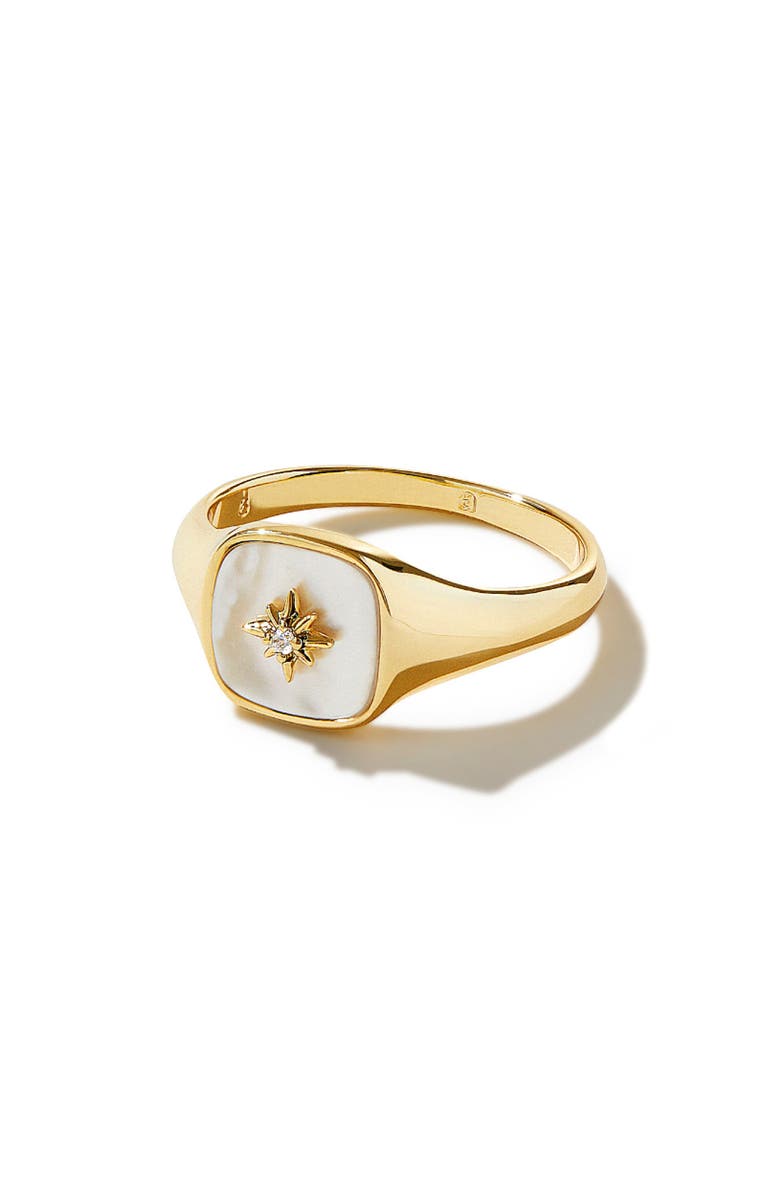 Ana Luisa Amara Mother-of-Pearl Star Signet Ring, Alternate, color, Gold / White
