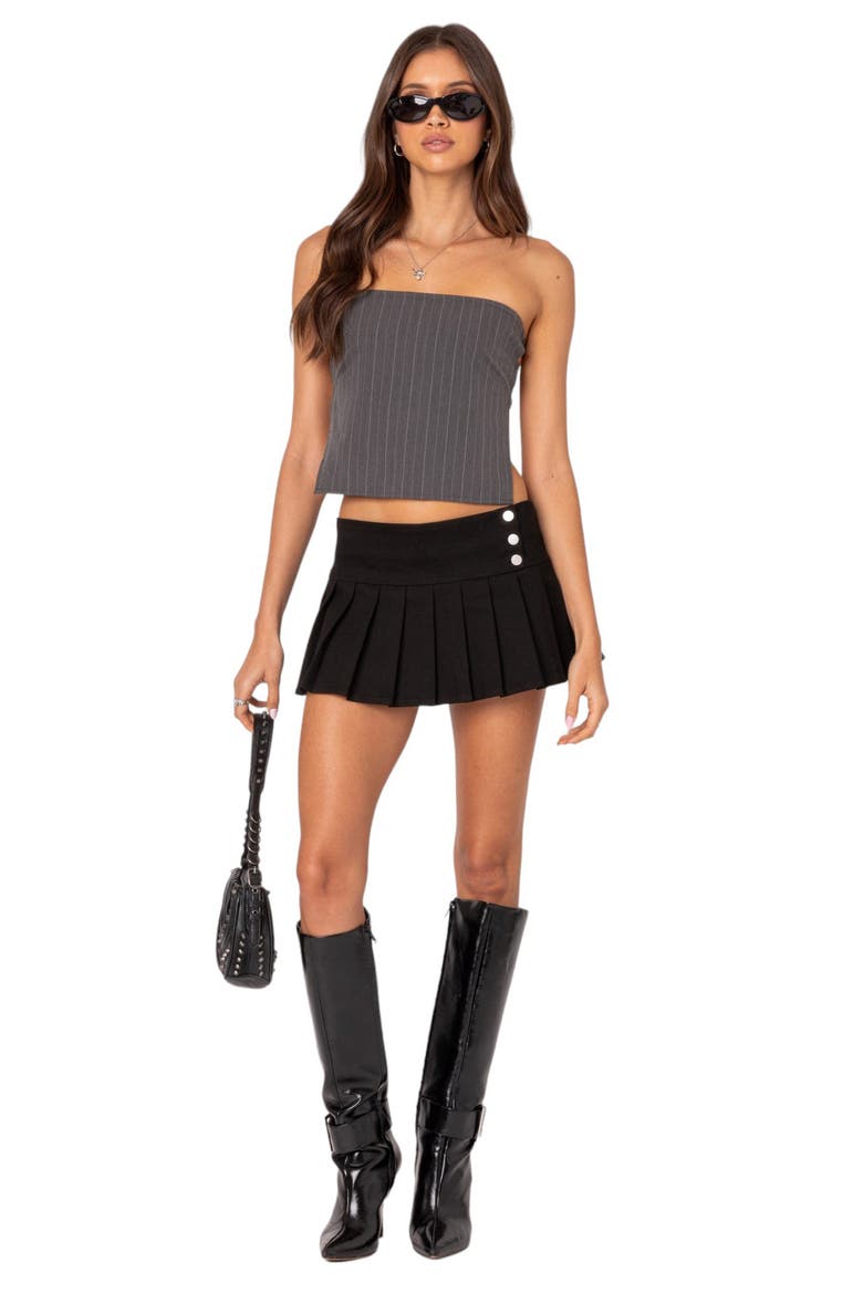 Pinstripe Strappy Back Strapless Top, Alternate, color, GRAY-AND-WHITE