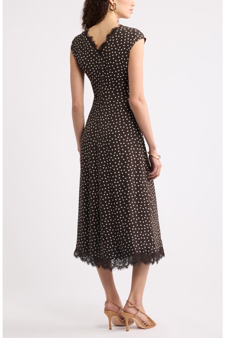 Lace Trim Midi Dress, Alternate, color, BROWN- IVORY QUYNH DOT
