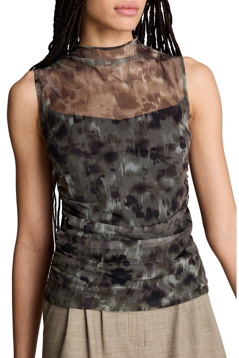 Mock Neck Draped Mesh Top, Main, color, TURTLE GREEN MULTI