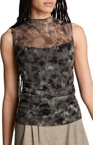 Kenneth Cole Mock Neck Draped Mesh Top