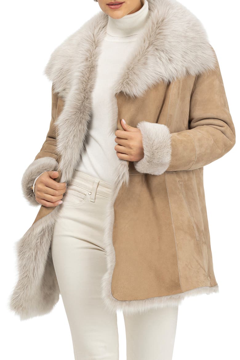 Merino Genuine Shearling Short Jacket, Alternate, color, ARCTIC BEIGE BRISA