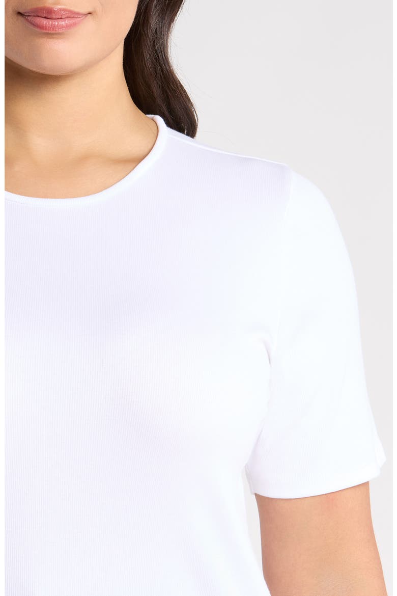 Rib Knit Stretch Organic Cotton Crewneck Top, Alternate, color, WHITE