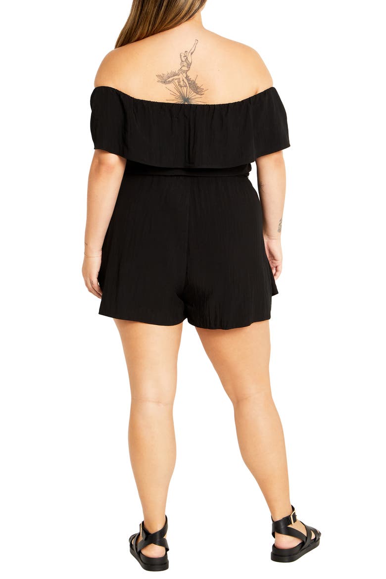 Kiki Off the Shoulder Playsuit Romper, Alternate, color, BLACK