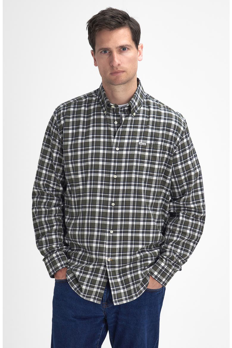 Turville Regular Fit Plaid Cotton Button-Down Shirt, Alternate, color, OLIVE