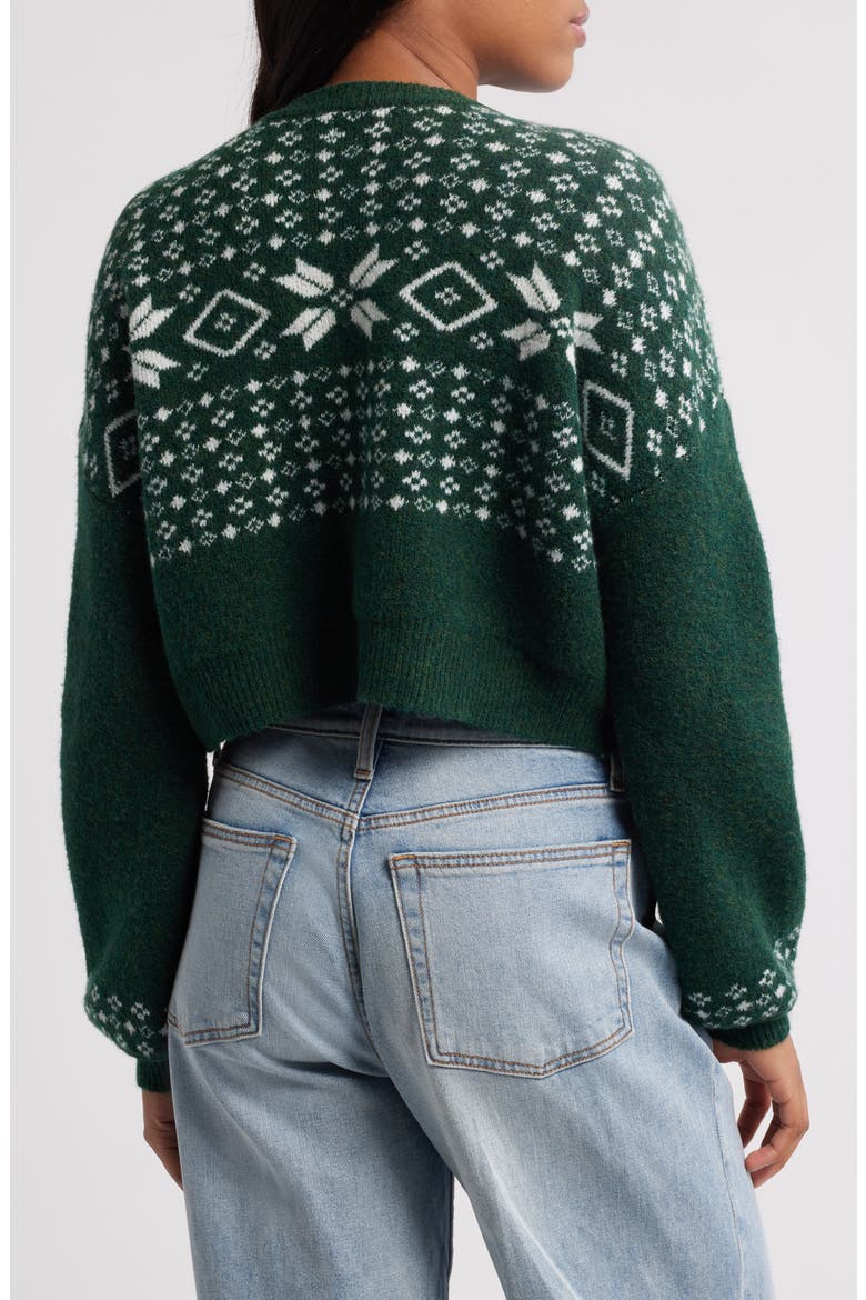Crop Fair Isle Sweater, Alternate, color, JUNGLE GREEN