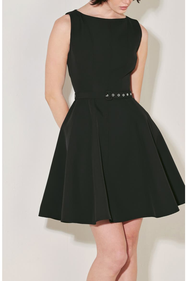 Belted Bateau Neck Minidress, Alternate, color, BLACK
