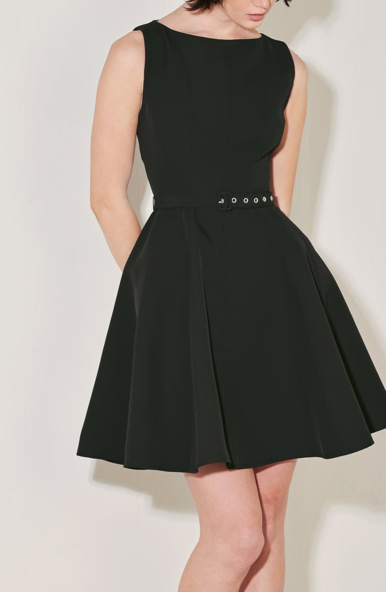 FREEMARKET Belted Bateau Neck Minidress, Alternate, color, Black