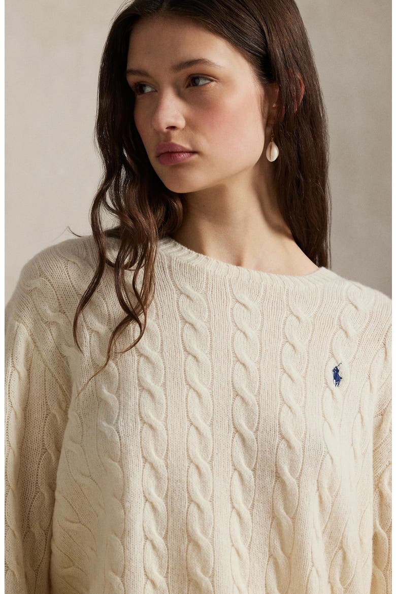Cable Wool & Cashmere Crewneck Sweater, Alternate, color, AUTHENTIC CREAM