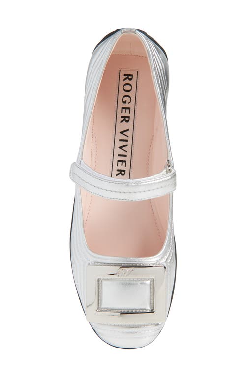 Roger Vivier Viv Low Quilted Metallic Leather Mary Jane Ballet Flat In White