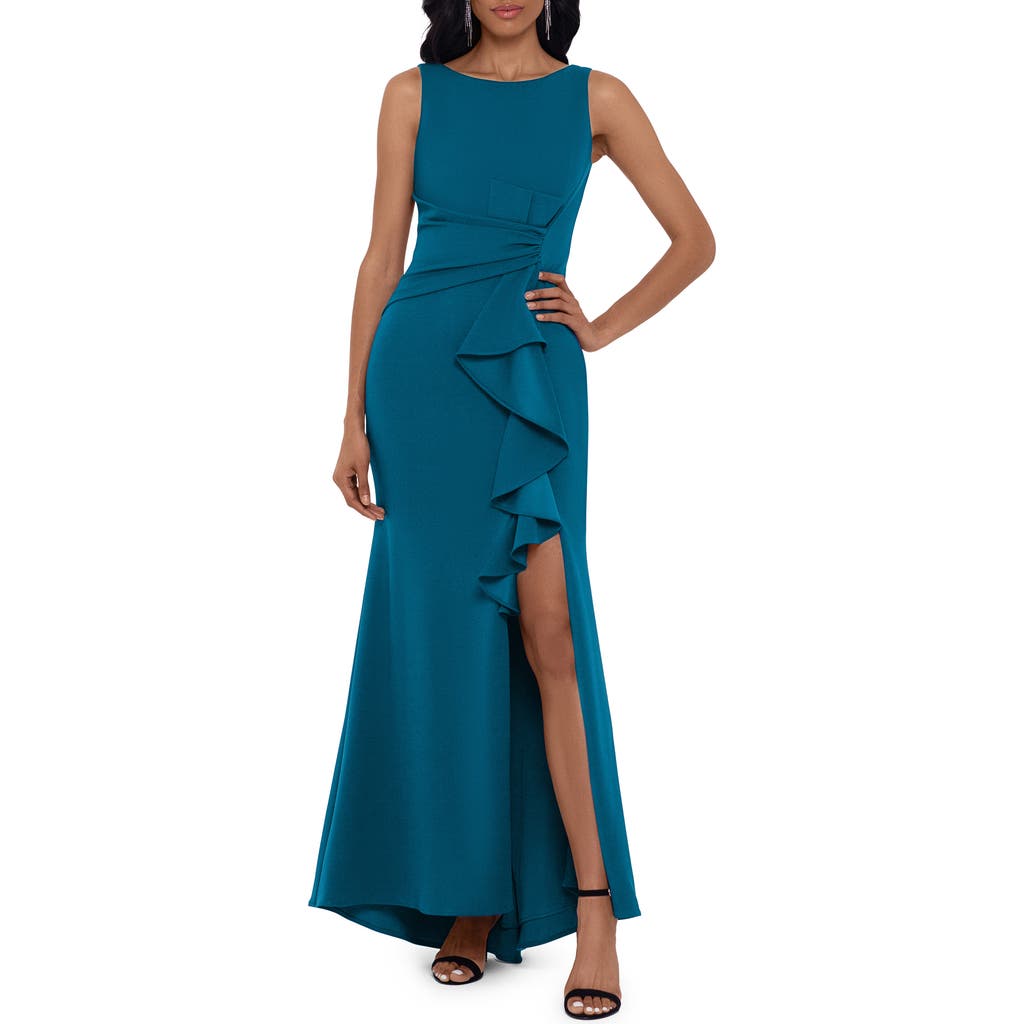 BETSY & ADAM BETSY & ADAM RUFFLE BOW TRUMPET GOWN