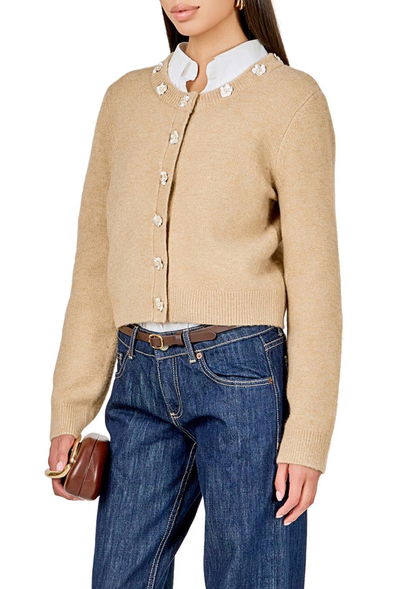 Floral Button Cardigan, Alternate, color, TAN