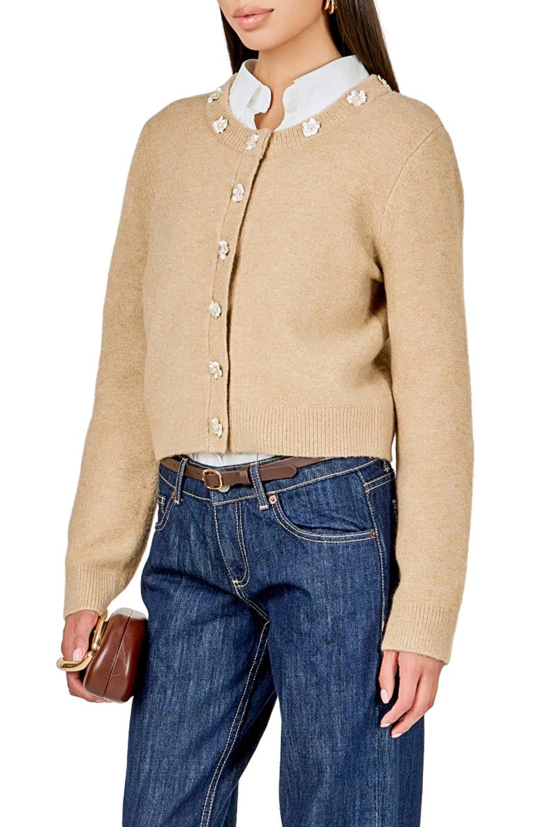 Endless Rose Floral Button Cardigan, Alternate, color, Tan