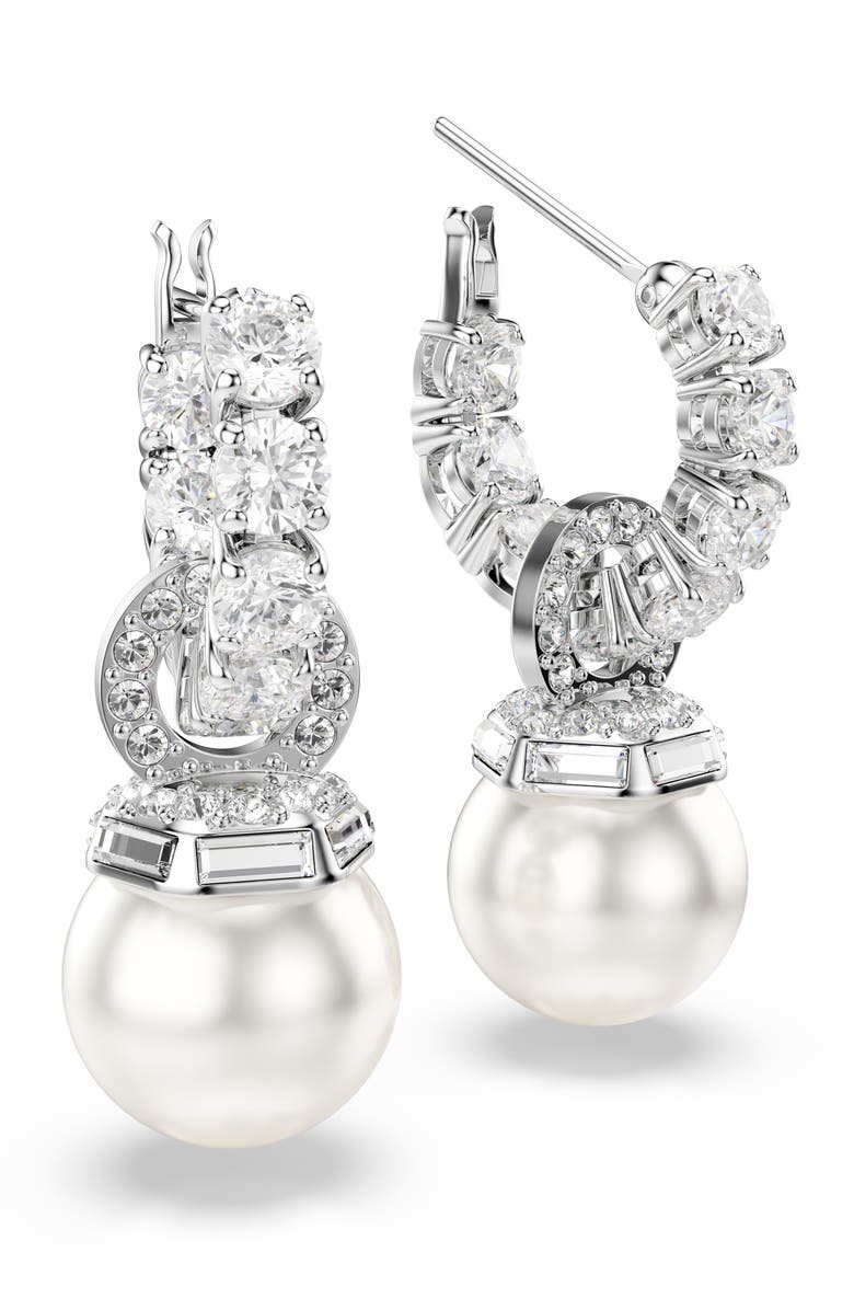 Swarovski Matrix Faux Pearl Drop Crystal Hoop Earrings, Alternate, color,