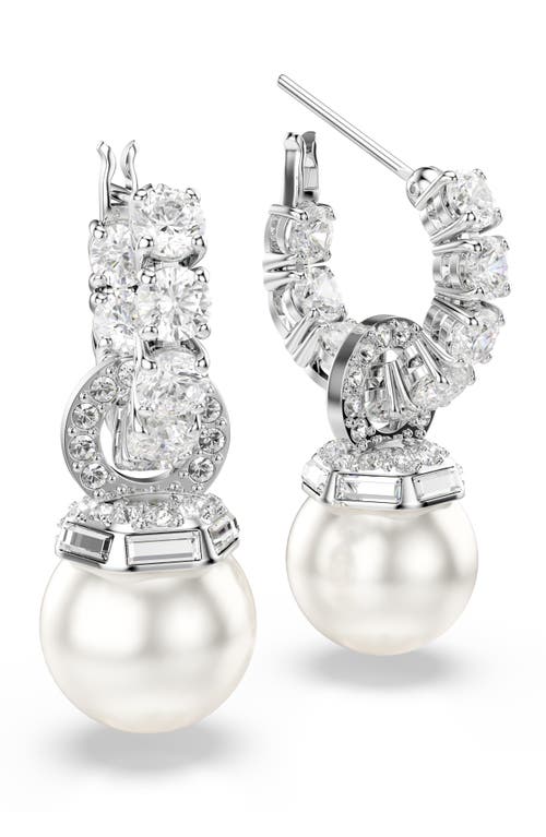 Swarovski Matrix Rhodium Plated Round Cut Drop Earrings In White