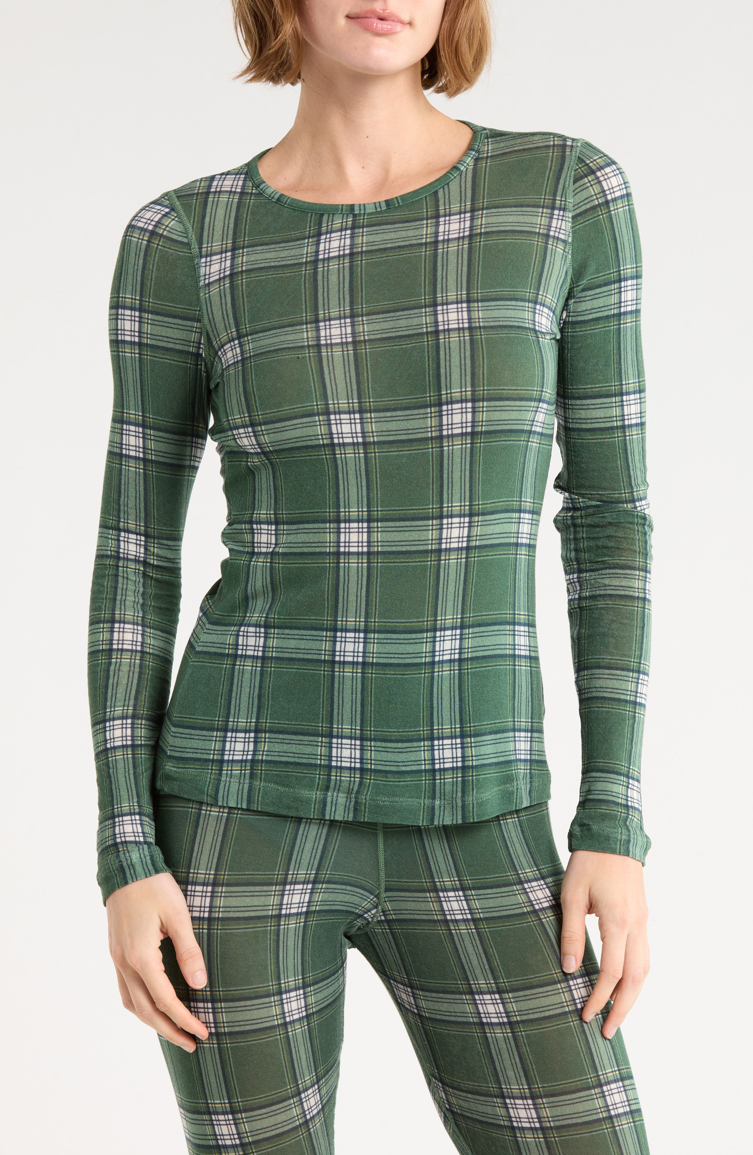 Plaid Long Sleeve Crewneck Top