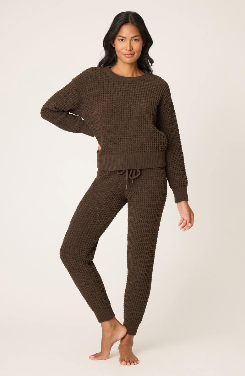 PJ Salvage Chenille Waffle Knit Lounge Sweater, Alternate, color, Chocolate