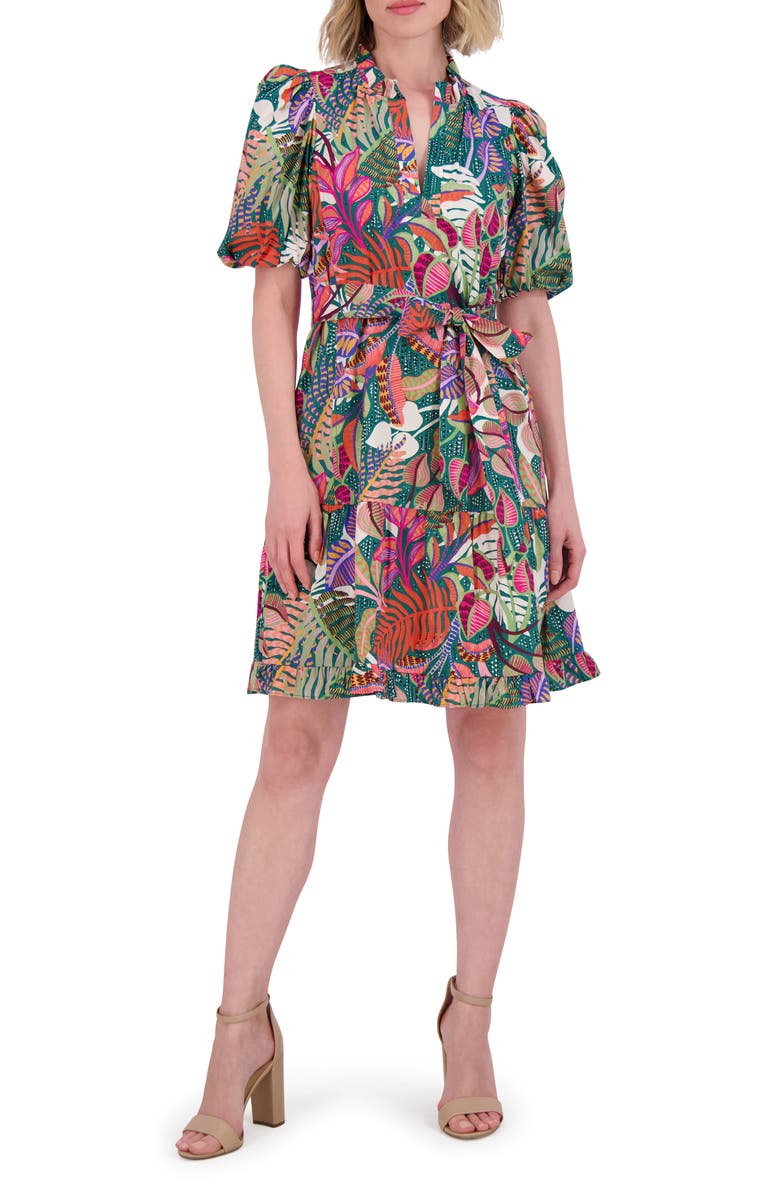 Vince Camuto Ruffle Tie Waist Cotton Dress, Main, color, Green