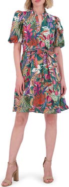 Vince Camuto Ruffle Tie Waist Cotton Dress