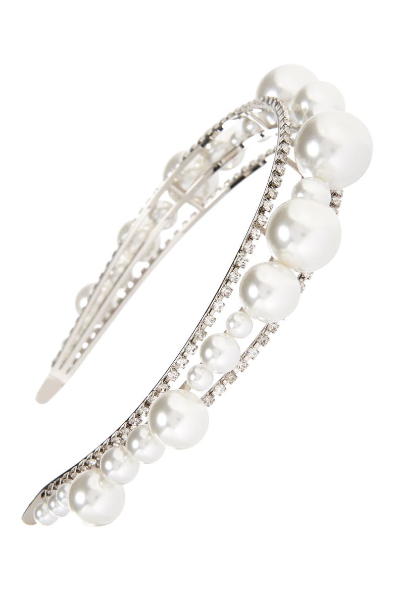 Givency Ariana Imitation Pearl & Crystal Headband, Main, color, SILVER