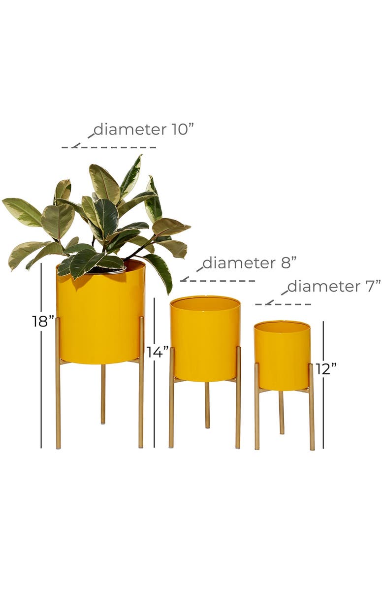 GINGER BIRCH STUDIO Yellow Metal Contemporary Planter with Removable Stand - Set of 3, Alternate, color, Yellow