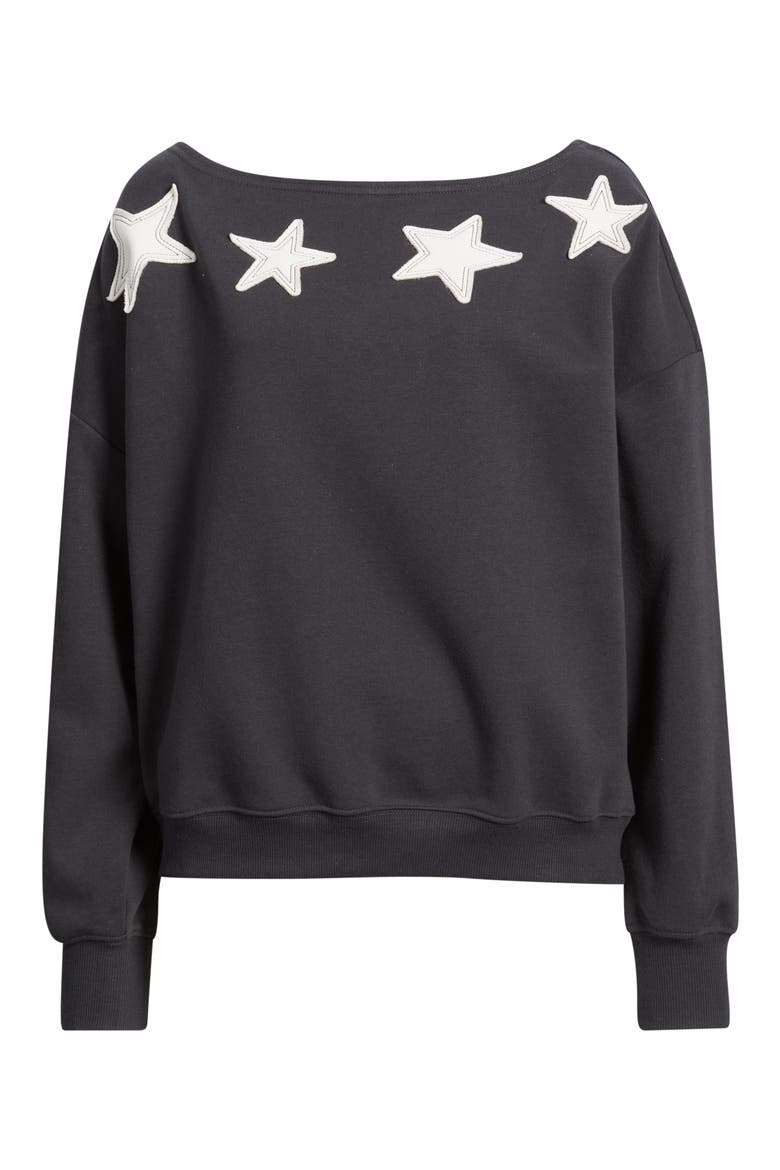 Star Appliqué Off the Shoulder Sweatshirt, Alternate, color, PHANTOM
