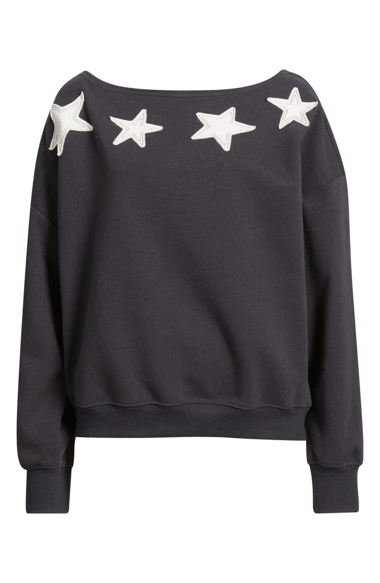 Vinyl Icons Star Appliqué Off the Shoulder Sweatshirt, Alternate, color, Phantom