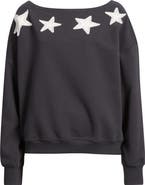 Vinyl Icons Star Appliqué Off the Shoulder Sweatshirt